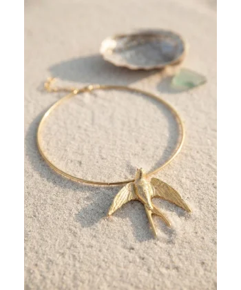 Kırlangıç Model Gold Renk Choker Kadın Kolye