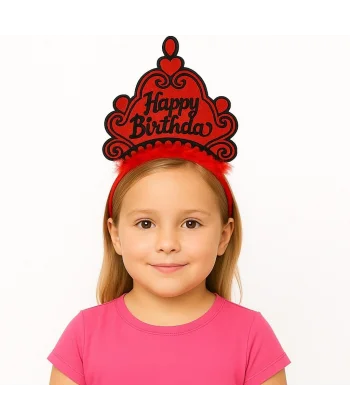 Kırmızı Happy Birthday Prenses Tacı – Doğum Günü Taç Aksesuarı