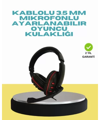 Kırmızı Işıklı Oyun Kulaklığı Kablolu Mikrofonlu Profesyonel