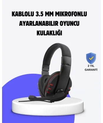 Kırmızı Kulaklık Mikrofonlu Ayarlanabilir Konforlu Tasarımlı