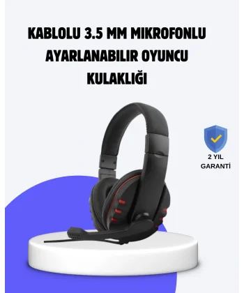 Kırmızı Oyuncu Kulaklığı Mikrofonlu Ayarlanabilir Konforlu Tasarımlı