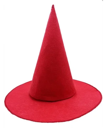 Kırmızı Renk Keçe Cadı Şapkası Yetişkin Çocuk Uyumlu 35x38 Cm
