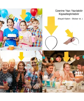 Kişiselleştirilebilir Ok Taç – Üzerine Yazı Yazılabilen Parti Tacı Sarı Renk