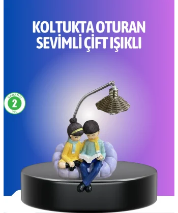 Kitap Okuyan Çift Figürlü Gece Lambası Romantik Dekoratif Masa Lambası