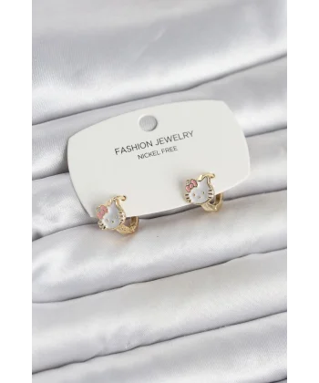 Kitty Model Gold Renk Pirinç Çocuk Küpe