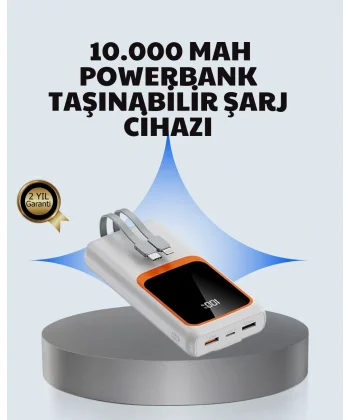 Kompakt 10000 mAh Powerbank – Dijital Göstergeli Type-C ve Lightning Uyumlu