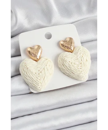 Krem Kalp Figürlü Hasır Örgü Model Gold Renk Kadın Küpe