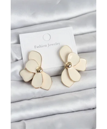 Krem Mineli Lotus Model Pirinç Kadın Küpe