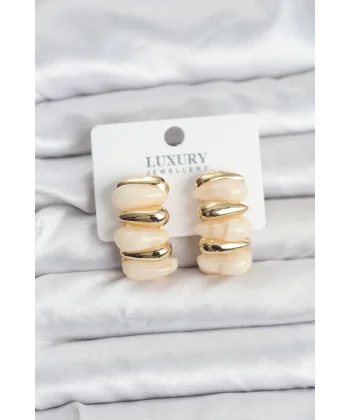 Krem Renk Pirinç Vintage Kadın Küpe