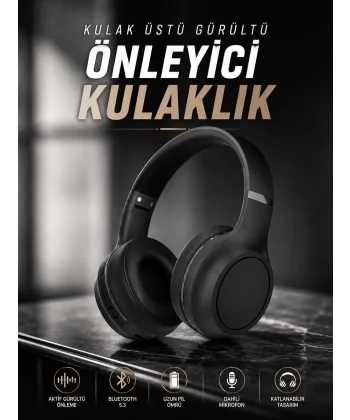 Kulak Üstü Kablosuz Bluetooth Kulaklık Gürültü Önleyici Ayarlanabilir