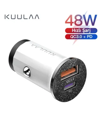 KUULAA 42W USB + Type-C Çift Çıkışlı Mini Hızlı Araç Şarj Cihazı-(5775)