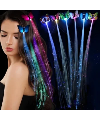 Led Fiber Optik Işıklı Kelebek Saç Klipsi 1 Adet