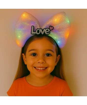 Led Işıklı Love Yazılı Pembe Fiyonk Taç – Kız Çocuk Parti Tacı