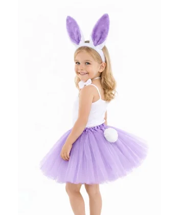 Lila Mor Tavşan Kostüm Seti Kız Çocuk – Tütü Etekli 4 Parça