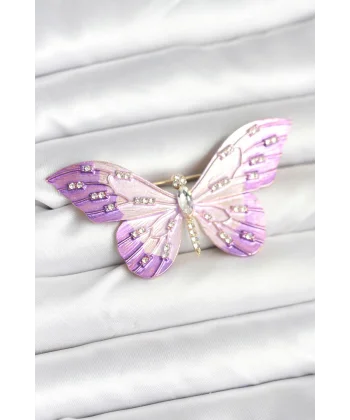 Lila Renk Kelebek Model Broş