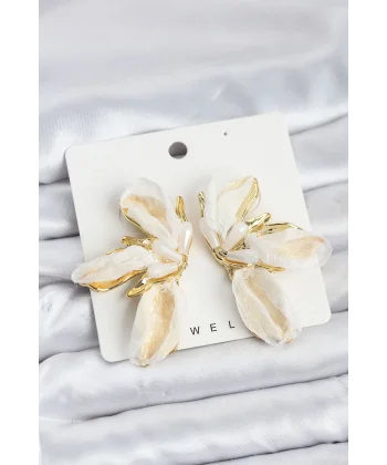 Lotus Model Beyaz Renk Tüllü Kadın Küpe