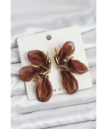 Lotus Model Kahverengi Renk Tüllü Kadın Küpe