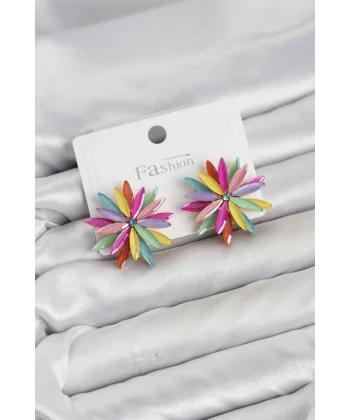 Lotus Model Karışık Renk Kristal Taşlı Kadın Küpe