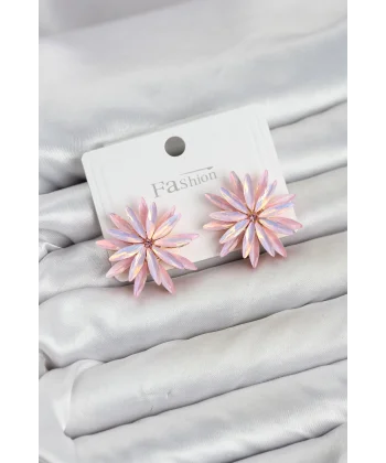 Lotus Model Pembe Renk Kristal Taşlı Kadın Küpe