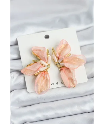 Lotus Model Yavruağızı Renk Tüllü Kadın Küpe