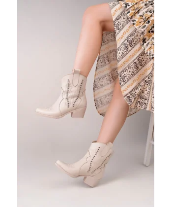 Matin Bej Cilt Topuklu Bot