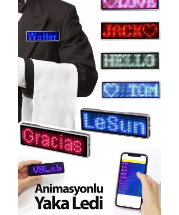 Matrix Kayan Led Yaka Rozeti Mobil Kontrollü Dijital Etiket 9×3cm