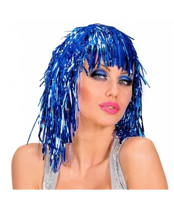 Mavi Işıltılı Metalize Parti Peruğu