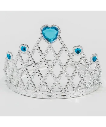 Mavi Kalpli Gümüş Renk Kraliçe Tacı Prenses Tacı