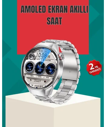 Metal Gövdeli AMOLED Akıllı Saat – Kan Oksijen Nabız ve Arama Fonksiyonlu