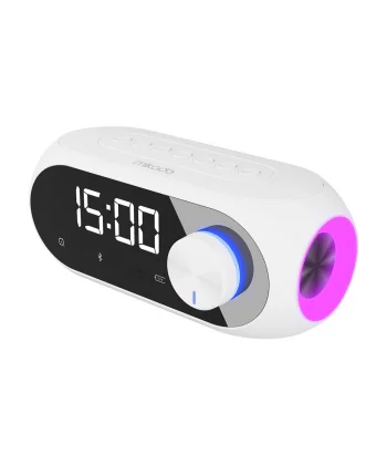 MIKADO MD-W7 Beyaz 5W FM Radyo USB AUX Bluetooth Kablosuz Taşınabilir 1200mAh Batarya Alarmlı Saat Derece ve Speaker(1923)