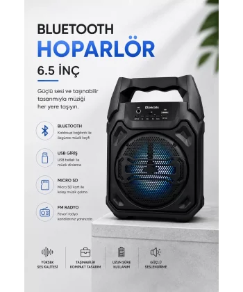 Mikrofonlu Bluetooth Ses Sistemli USB Micro SD FM ve Uzun Pil Ömrü