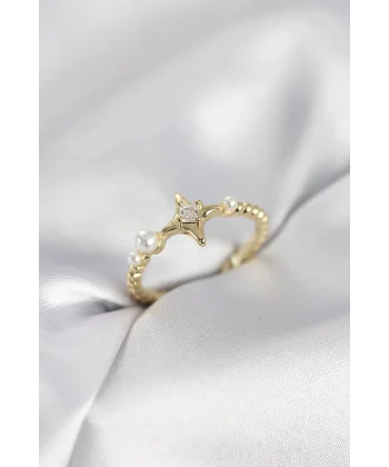 Minimal Kutup Yıldızı Model Zirkon Taşlı Gold Renk Kadın Yüzük