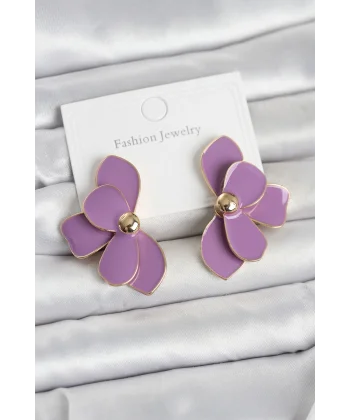 Mor Mineli Lotus Model Pirinç Kadın Küpe