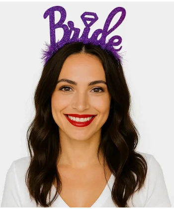 Mor Renk Bekarlığa Veda İtalik Yazı Alyanslı Bride Taç