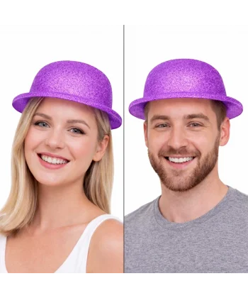 Mor Simli Melon Şapka | İnce Plastik Glitter Yetişkin Parti Şapkası