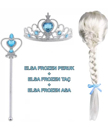 Örgülü Karlar Ülkesi Frozen Elsa Peruğu Tacı Ve Sopası Çocuk Boy