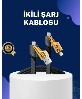 Örgülü Tasarım 4’ü 1 Arada USB-C Lightning Hızlı Şarj Kablosu