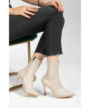 Orjen Bej Cilt Streç Topuklu Bot