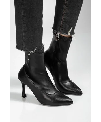 Orjen Siyah Cilt Streç Topuklu Bot