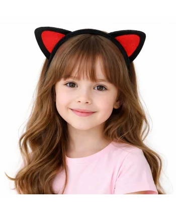Peluş Kedi Kulak Taç Kırmızı Siyah – Çocuk Parti  Kostüm Tacı