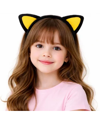 Peluş Kedi Kulak Taç Sarı Siyah – Çocuk Parti  Kostüm Tacı
