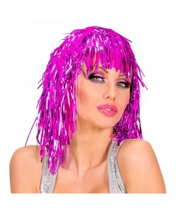 Pembe Fuşya Işıltılı Metalize Parti Peruğu