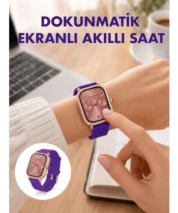 Pembe Mor ve Metal Kordonlu Akıllı Saat Hediye Seti