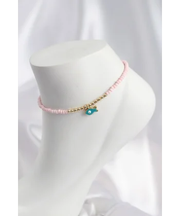 Pembe Renk Boncuklu Balık Figürlü Halhal