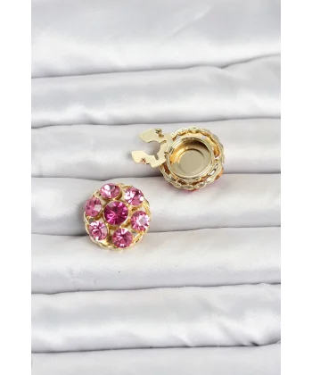 Pembe Zirkon Taşlı Düğme veya Manşet Broşu