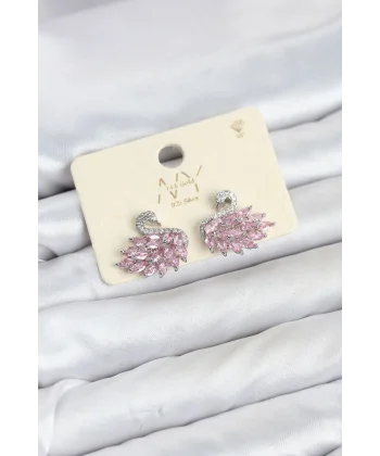 Pembe Zirkon Taşlı Gümüş Swan Kuğu Model Kadın Küpe