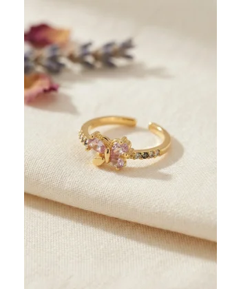 Pembe Zirkon Taşlı Kelebek Model Kadın Yüzük