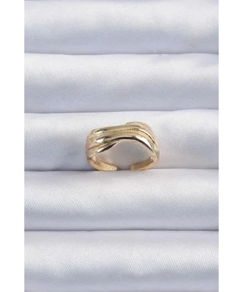 Pirinç Altın Renk Kıvrımlı Ayarlanabilir Yüzük