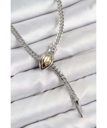 Pirinç Asansörlü Yılan Model Gümüş Renk Kadın Kolye