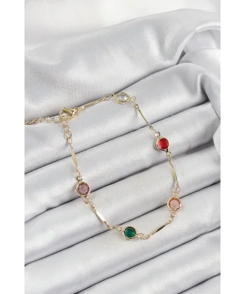 Pirinç Asorti Model Gold Renk Zirkon Taşlı Kadın Bileklik